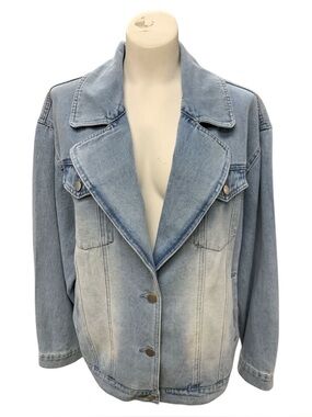 Blue B Collection Oversized Light Blue Denim Blazer Jacket Size M